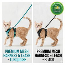 Pet Cat Harness and 59" Leash Escape Proof Soft Adjustable Vest for Cats Walking