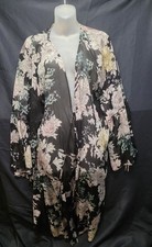 XL - Band of Gypsies - Floral Kimono Cardigan - Black Sheer Boho Layer