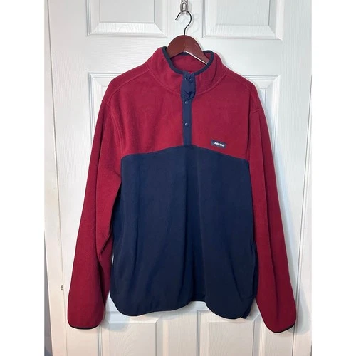 Lands' End men's Heritage Colorblock Red Navy Snap Neck Pullover Fleece XXL image 7