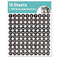 Black Consecutive Number Stickers 1 to 100, 1000Pcs1 inch Vinyl Self Adhesive...