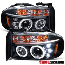 Fit 1997-2004 Dodge Dakota 1998-2003 Durango Black Led Halo Projector Headlights