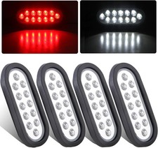 4pcs 6 Oval Red Stop Turn Tail Lights To White Back-up Lights 12 Led 6 Inch