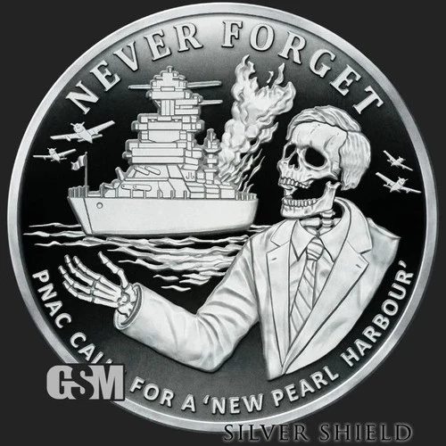 2021 1OZ PNAC NEW PEARL HARBOR PROOF - NEVER FORGET .999 PURE SILVER SHIELD