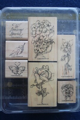 Stampin Up Wood Rubber Stamp Set of 7 FLOWER GARDEN Rose Geranium A | eBay