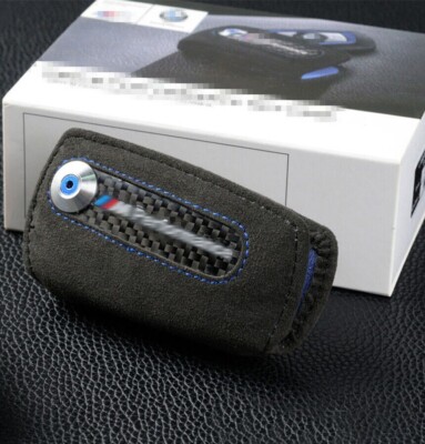 Carbon Fiber Blue Suede Leather Key Case Bag Fob Holder For BMW F10 F20 F30 F40