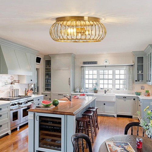 YYJLX Crystal Flush Mount Ceiling Light Fixtures Modern Gold Ceiling Light 3 ... - Picture 5 of 9