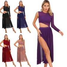 Womens Lyrical Dance Costume Built-in Shorts Modern Dance Dress Patchwork