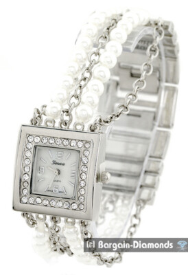 ?Pretty Silver Tone Bracelet Watch. CZs Around The Outer Face 8-1/2 In. /W18 Amazon.com: Silver Tone Rectangle Case Easy to Read Small  main image 3