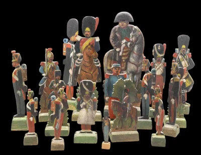 18 SOLDATS BOIS PEINTS XIXème / jouet ancien soldiers figurine - Photo 1/4
