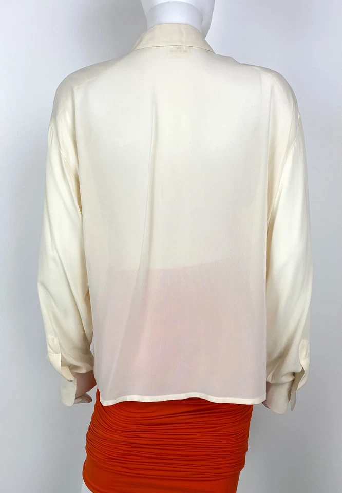 Escada 10 US 46 IT 40 D M Cream Silk Sheer Blouse Dress Top Button Runway Auth — 第 4/4 张图片