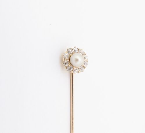 .Rare Antique Handmade 14k Gold Pearl & Diamond Stick Pin Val $2180 - Photo 1 sur 5