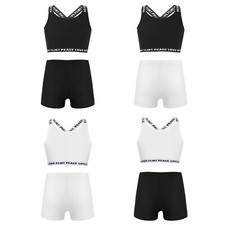 Girls Activewear Set Exercise Dancewear Outfits Boyshorts Tracksuit Tank Tops