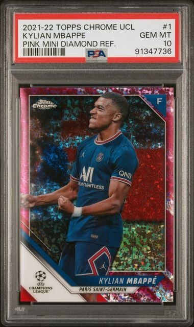 2021-22 Topps Chrome UEFA #1 Kylian Mbappe Pink Mini Diamond /175 PSA 10