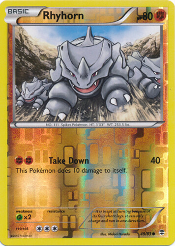 Pokemon - Rhyhorn - 49/83 - Common - Reverse Holo - Generations - NM