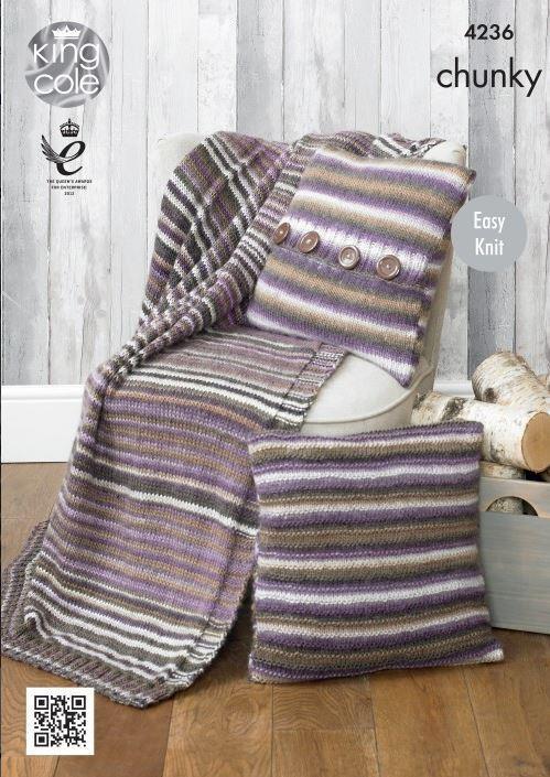 King Cole Chunky Easy Knit Knitting Pattern Blanket and Chushion Covers 4236 - Image 3