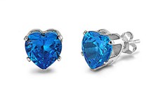 Simulated Blue Heart CZ Sterling Silver Stud Earrings NEW