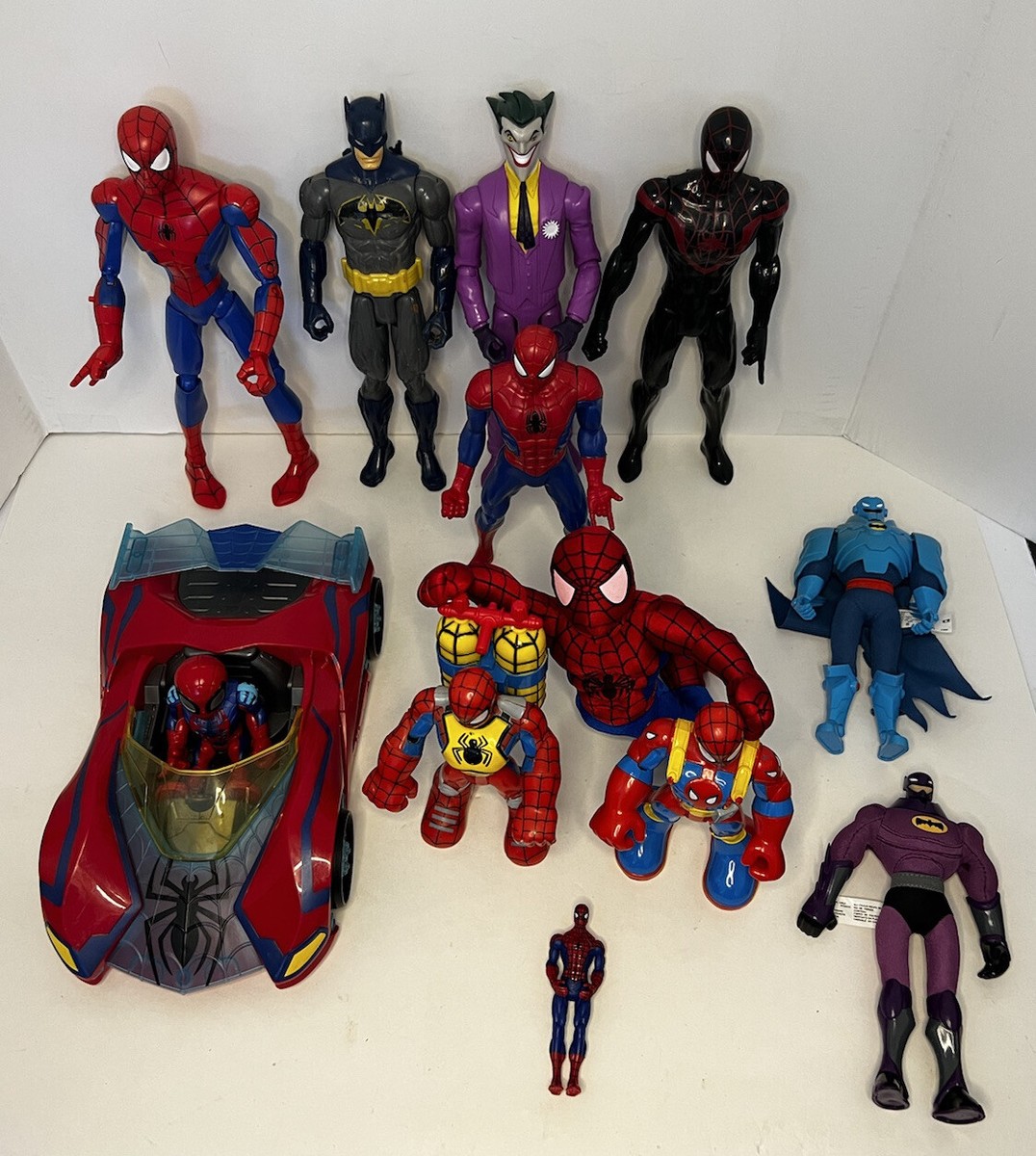 Spider-Man & Batman Action Figure Lot Vehicle Flashlight Plush EUC