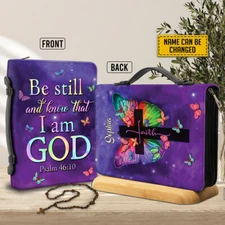 Customized Jesus Cross Butterfly Bible Cover Be Still & Know That I Am God Xmas