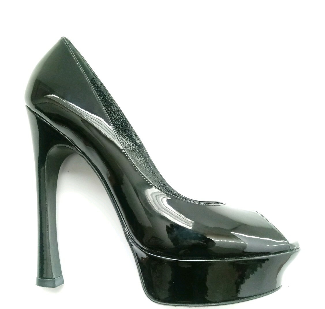 YSL Yves Saint Laurent decolte plateau tacco vernice nero tg 40