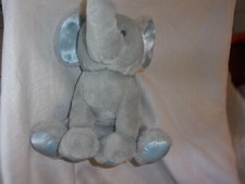 Gund Baby Plush Gray Elephant Rattle Emmet Blue Satin Soft Toy 4040200