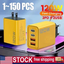 120W 4-Port USB C Fast Wall Charger Block For All Cell Phone iPad Lot