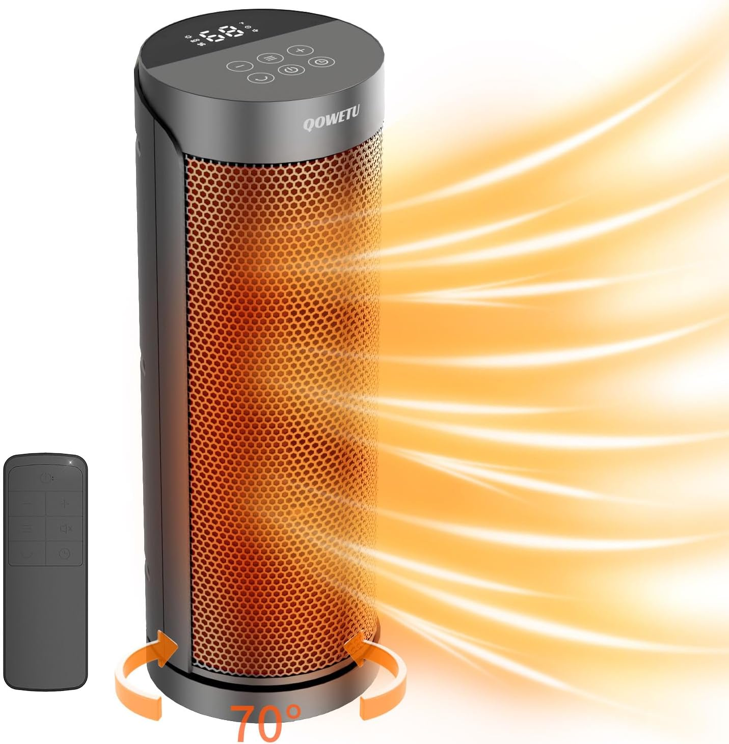 Portable Space Heater for Indoor Use with Remote -  70° Oscillating Electric Hea