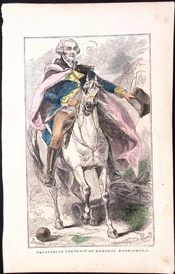 Equestrian Portrait of General Washington Hand Colored Illustration W.J. Annin