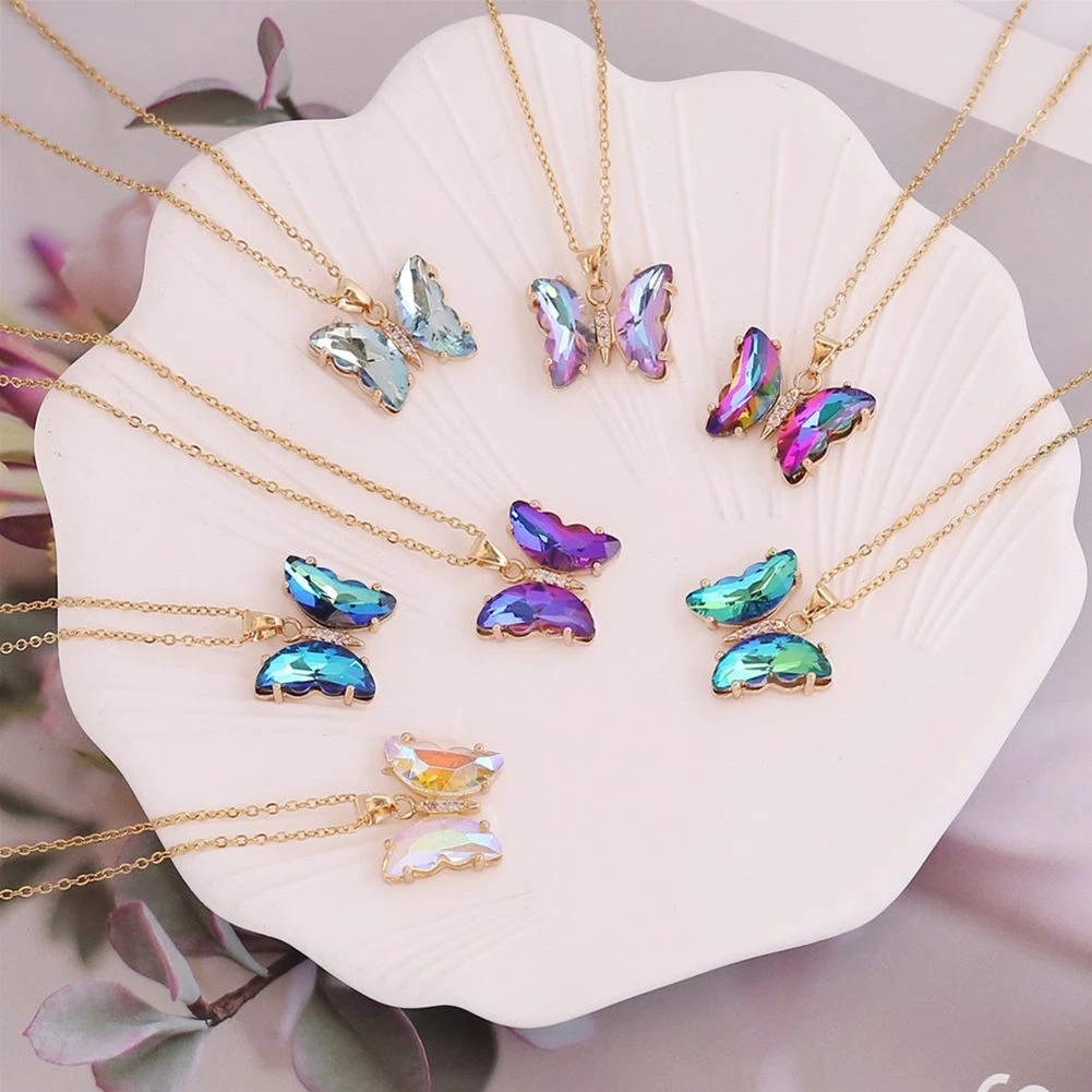 Necklace Clavicle Chain Gradient Butterfly Necklace Colorful