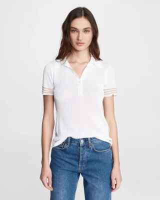 $250 Rag & Bone PEYTON RIB POLO SHIRT KNIT TOP BUTTON WHITE SIZE XL GUARANTEED