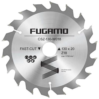 FUGAMO Kreissägeblatt HM Ø 130 / 20-16 mm / 18 Zähne Sägeblatt für Hartholz Pressholz