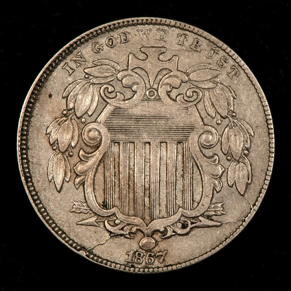 1867 5c US Shield Nickel - Mint Error Retained Cuds - Rays - VF/XF - SKU-Z4756 - Image 3 of 4