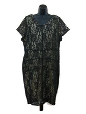 Lane Bryant Dress 20W Cocktail Gold Black Lace over Nude High Low Hem New 90