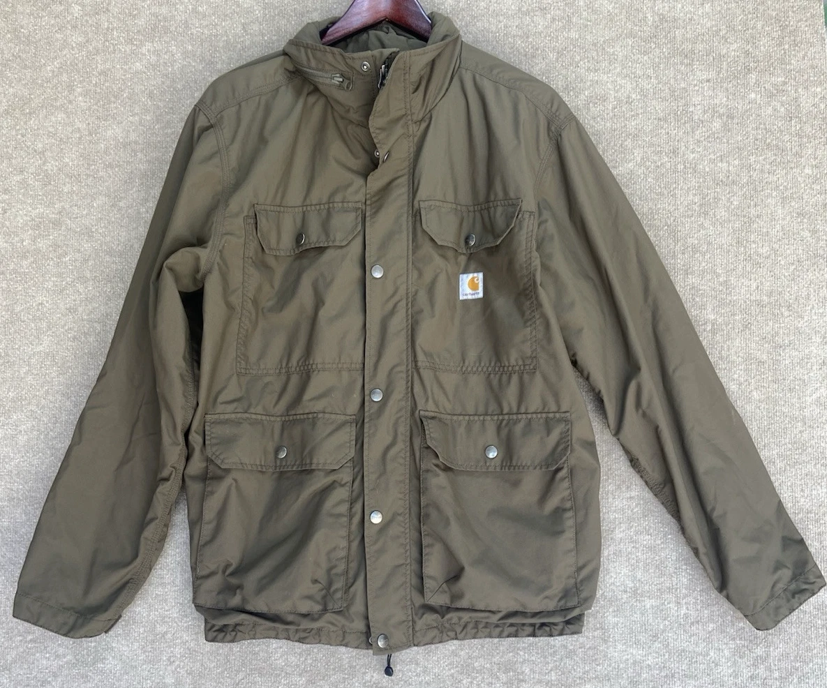 Carhartt Jacket Raincoat Hooded Quick Rain Defender Warm Snap Zip Unisex Large
