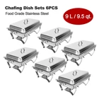 6 Pack Stainless Steel Chafer 13.7 Qt Chafing Dish Sets Bain Marie Food Warmer