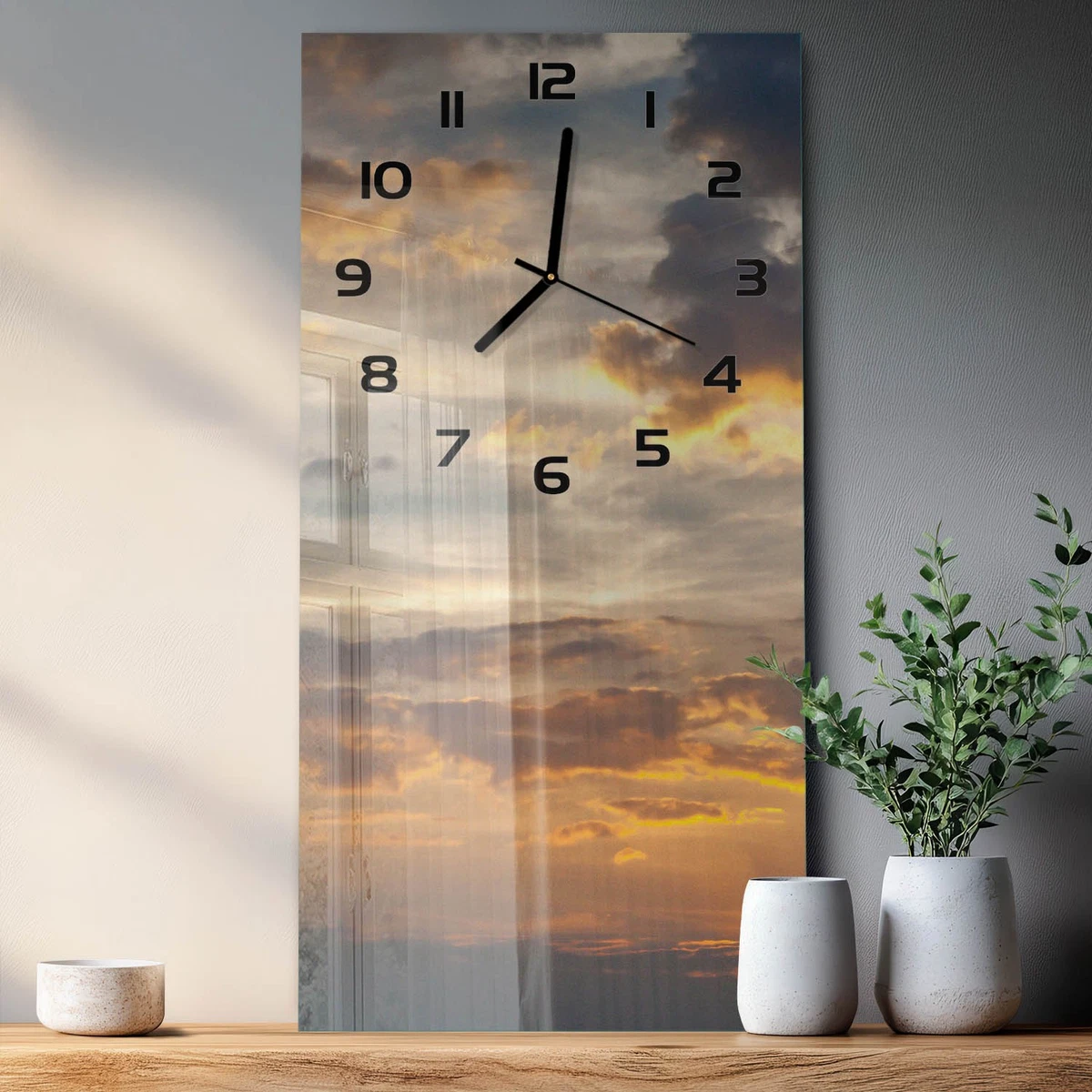 Reloj de Pared Rectangular Vertical Premium de Cristal Atardecer 30x60 cm