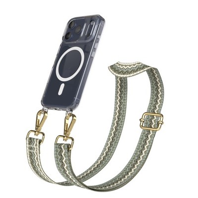 MagSafe TPU Handyhülle mit Band für Apple iPhone 17 Pro Kette Grün Wellen - Gold