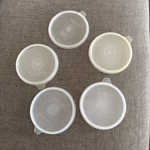Tupperware White Plastic Round Replacement Lids Set of 5 Size A 