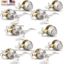 Satin Nickel Keyed Alike Entry Door Levers Deadbolts Set 5 Pack FREE SHIPP