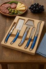 Laguiole Clermont France 5-Pc Cheese Knife Set  Blue Marbled Handles