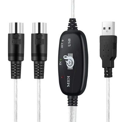 Silver 5Pin MIDI Music Editing Cable 1 In 1 Out To USB Adapter 2M PC Mac