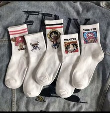 5Pair Anime One Piece Socks Cartoon Luffy Chopper Student Cotton White Long