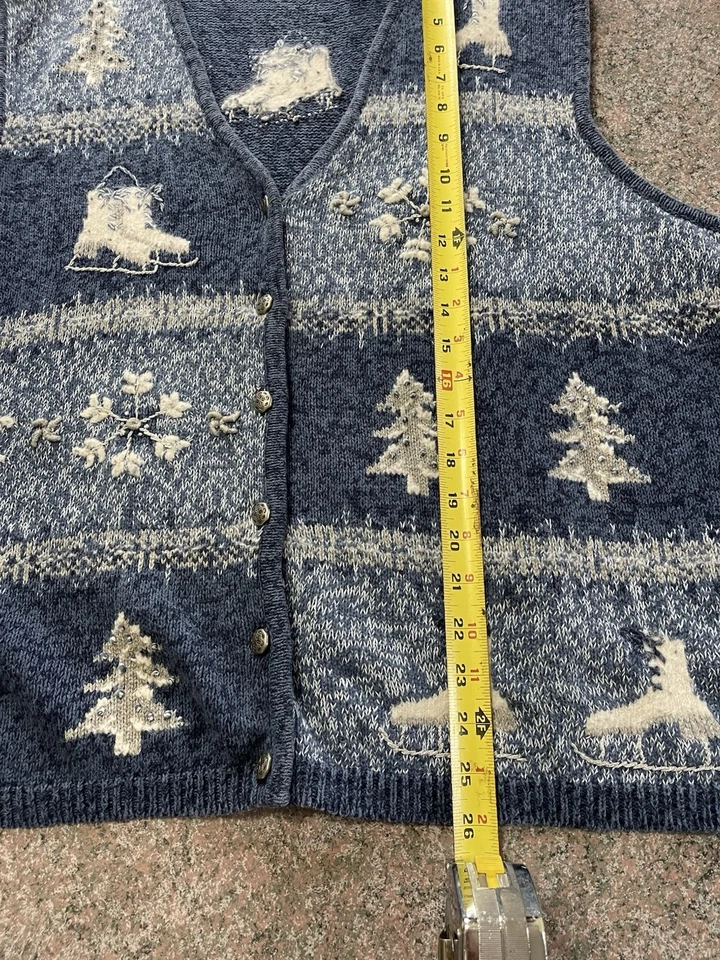 Colete suéter feminino NorthCrest azul marinho e branco vintage patinação no gelo - tamanho 3XL - Imagem 4 de 4