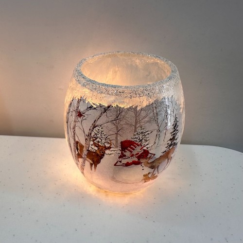 Set Of 2 Stony Creek Lighted Holiday Glass Votive Candle Holders Snowman Deer 3" - Picture 5 of 16