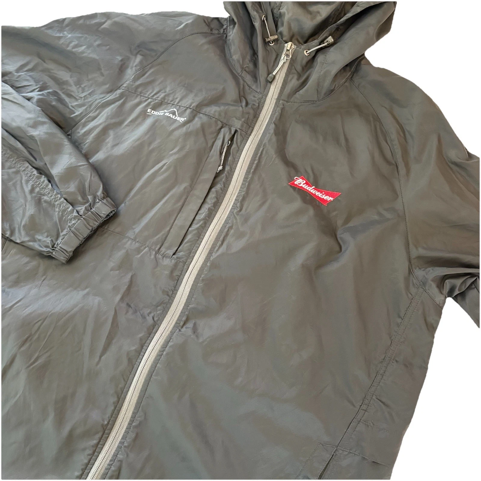 Eddie Bauer x Budweiser Black Packable Jacket Windbreaker Full Zip EB500 Sz XL