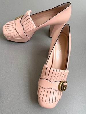 NEW**Perfect Pink Gucci GG Marmont Fringe Leather Loafer 3.5