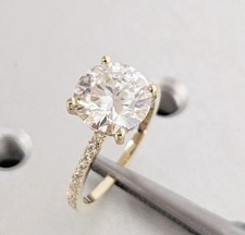2.90 Ct Round Cut CVD/Lab Grown Diamond Hidden Halo Wedding Ring 14k Yellow Gold