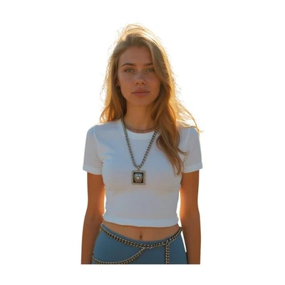 Women Silver Metal Chain Wave Elegant Look Belt Lion Charm Bling Buckle XS S M - image 1 of 4