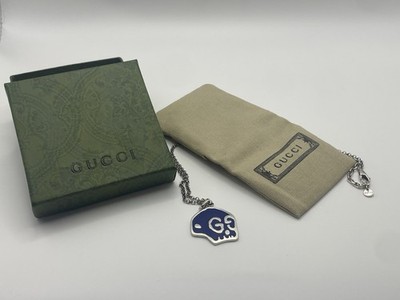 Gucci Ghost Skull Pendant Necklace Silver Chain SV925 Blue 19.6'' Unisex NWB