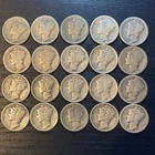 Lot of 20 Mercury Dimes 10C 90% Silver Business Strike Mixed Years