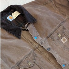 Vintage Carhartt Blanket Lined Trucker Jacket Corduroy Collar Sz 3XL Made In USA